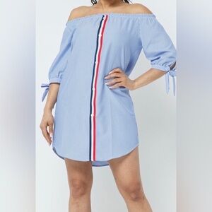 Love J Off-Shoulder Pin Stripe Dress
